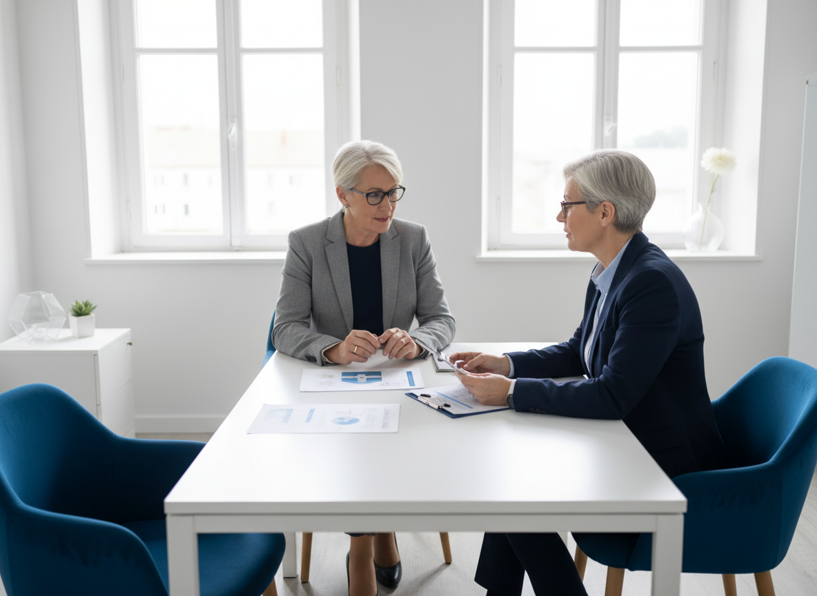 Conseiller en assurance santé échangeant avec un couple senior