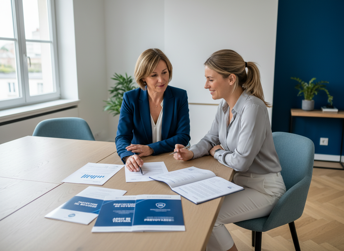 Conseiller en assurance accompagnant une indépendante sur sa protection de revenus
